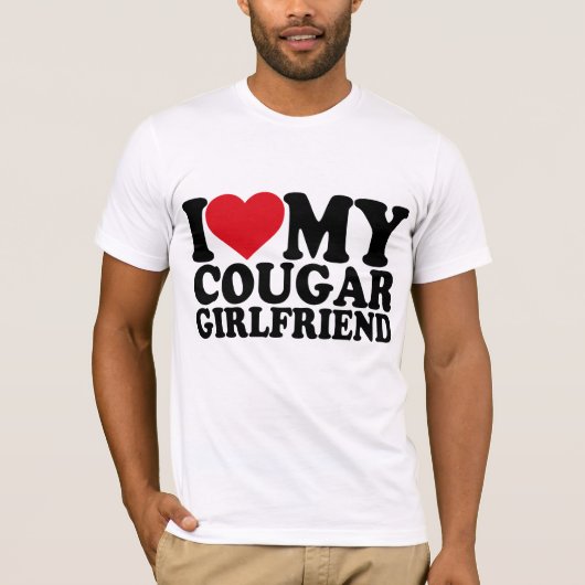 T-shirt J'Aime Mon Cougar Girlfriend blanc, Je Coeur Mon (Devant)