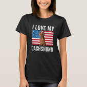 T-shirt J'aime mon Dachshund Papa Maman Américain Drapeau  (Devant)