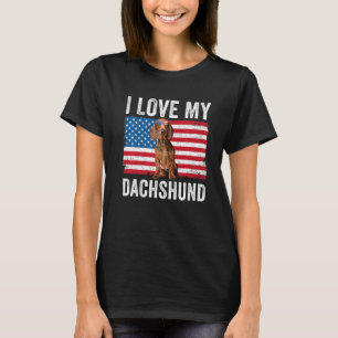 T-shirt J'aime mon Dachshund Papa Maman Américain Drapeau 