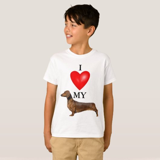 T-shirt J'aime mon Dachshund Red Heart pour enfants (Devant entier)
