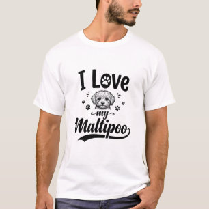 T-shirt J'aime mon design de chien gravure vintage Maltipo