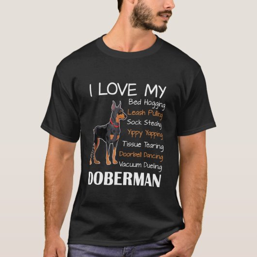 T-shirt J'Aime Mon Doberman Chien Papa Chien Maman (Devant)
