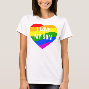 T-shirt J'aime mon fils Arc-en-ciel couleurs coeur