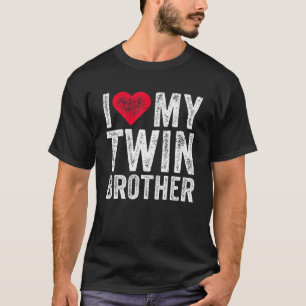 T-shirt J'Aime Mon Frère Twin Coeur Rouge Drôle Distorti