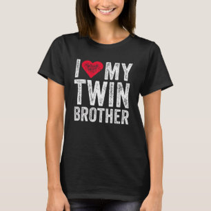 T-shirt J'Aime Mon Frère Twin Coeur Rouge Drôle Distorti
