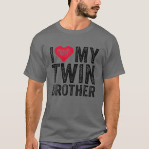 T-shirt J'Aime Mon Frère Twin Coeur Rouge Drôle Distorti