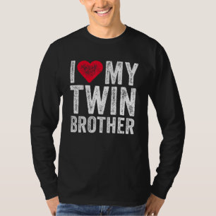 T-shirt J'Aime Mon Frère Twin Coeur Rouge Drôle Distorti