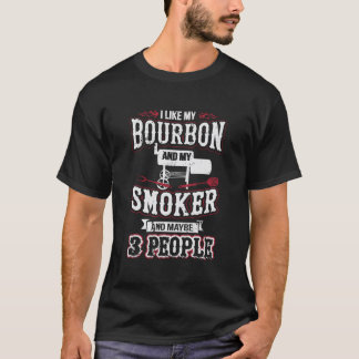 T-shirt J'Aime Mon Fumeur Bourbon Et 3 Personnes Bbq Drôle