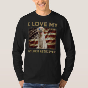 T-shirt J'aime mon Golden Retriever Papa Maman Drapeau amé