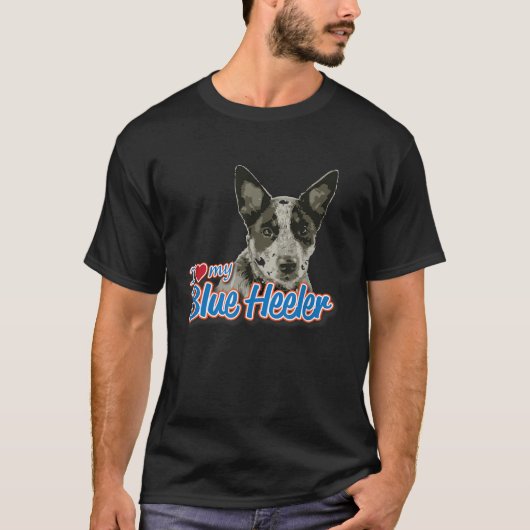 T-shirt J'Aime Mon Heeler Bleu (Devant)