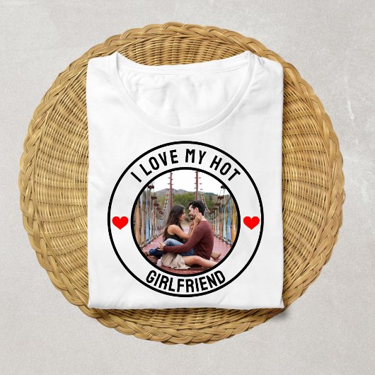 T-shirt J'Aime Mon Hot Girlfriend Couples Texte Photo Pers