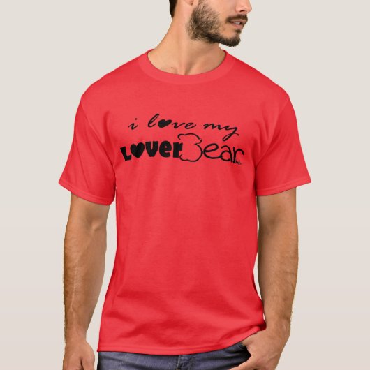 T-shirt j'aime mon LoverBear--noir sur le rouge (Devant)