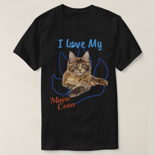 T-shirt J'Aime Mon Maine Coon Meilleur Empreinte de patte (Design devant)