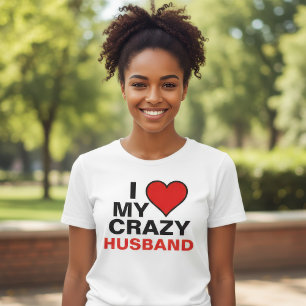 T-shirt J'aime mon mari fou cœur rouge