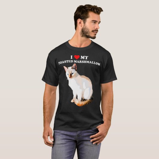 T-shirt J'Aime Mon Marshmallow Toasté Flamme Point Siamese (Devant entier)