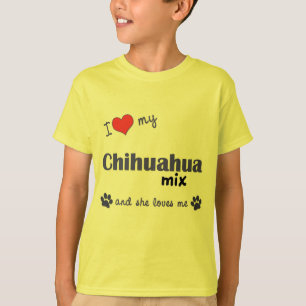 T-shirt J'aime mon mélange de chiwawa (le chien femelle)
