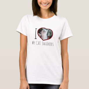 T-shirt J'aime mon nom de chat personnalisé photo coeur T-