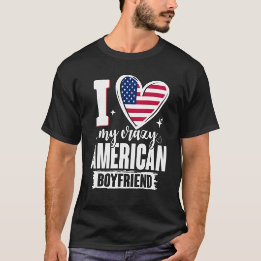 T-shirt J'aime mon petit ami américain fou Drapeau américa (Devant)