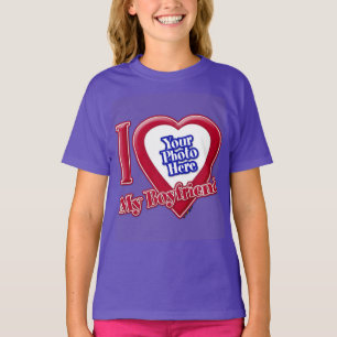 T-shirt J'aime mon petit ami Photo Cœur Rouge Violet