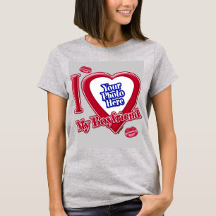 T-shirt J'aime mon petit ami Photo Rouge Cœur Kiss Gris