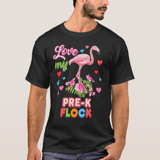 T-shirt J'Aime Mon Professeur De Flamant rose Pré-K Flock (Devant)