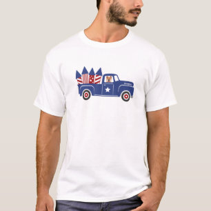 T-shirt J'Aime Mon Shiba Inu USA 4 Juillet Drapeaux Bleus
