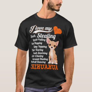 T-shirt J'Aime Mon Sock Voler La Leash Pulling Chihuahua F