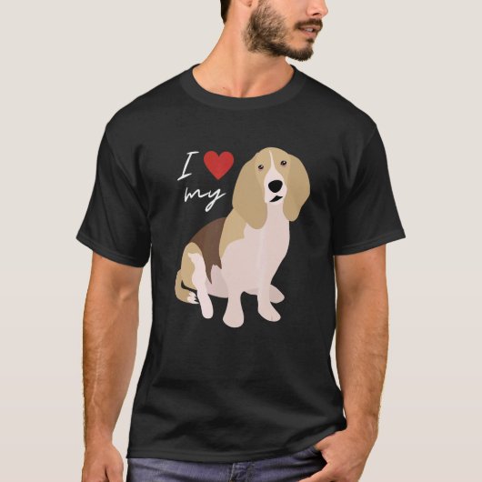 T-shirt J'Aime Mon Tan Black & White Basset Hound Chien (Devant)