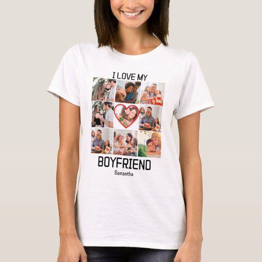T-shirt J'aime My Boyfriend Custom 9 Photo Collage (Devant)