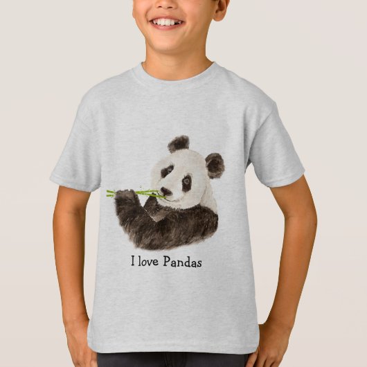 T-shirt J'aime Pandas Ours Asiatique, Aquarelle Animal (Devant)