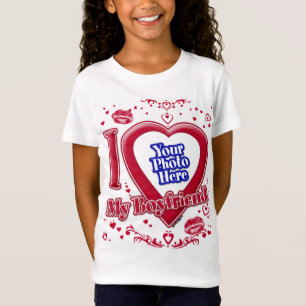 T-Shirt J'aime Photo de mon petit ami coeurs rouges