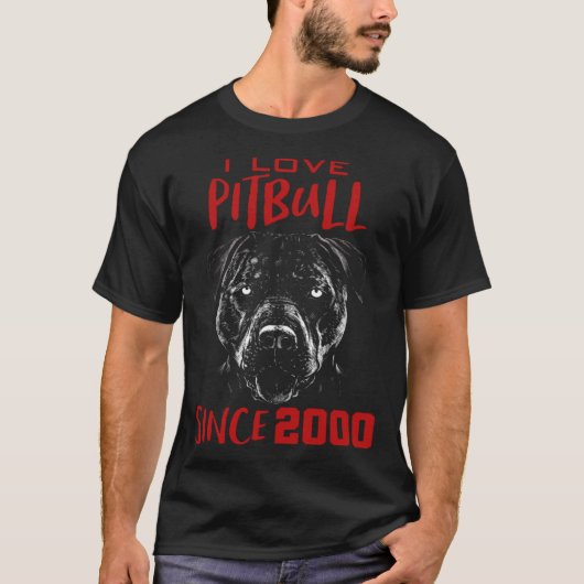T-shirt J'aime pitbull depuis 2000 (Devant)