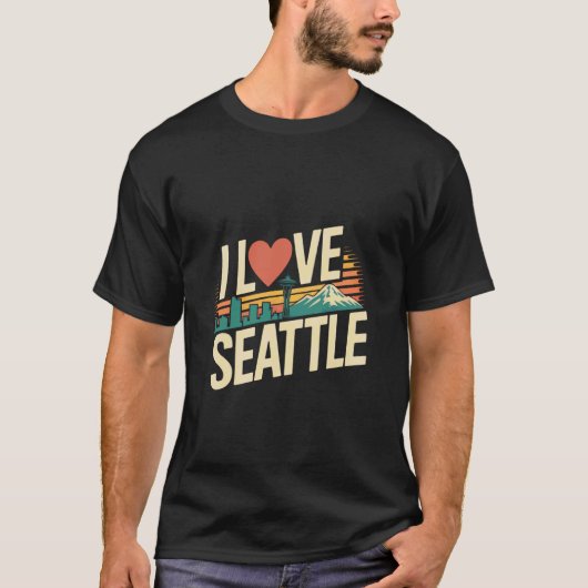 T-shirt J'aime Seattle Space Needle Mountain View (Devant)