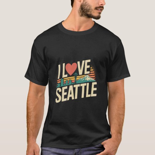 T-shirt J'aime Seattle Space Needle Mountain View (Devant)
