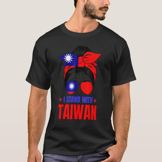 T-shirt J'Aime Taïwan Drapeau Messy Bun Je Me Trouve Avec (Devant)