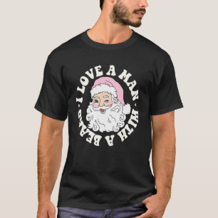 T-shirt J'Aime Un Homme Avec Une Barbe Père Noël Rétro Chr
