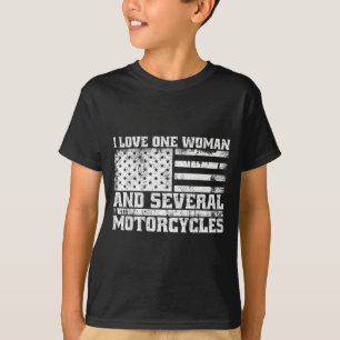 T-shirt J'aime une femme et plusieurs motos drôle