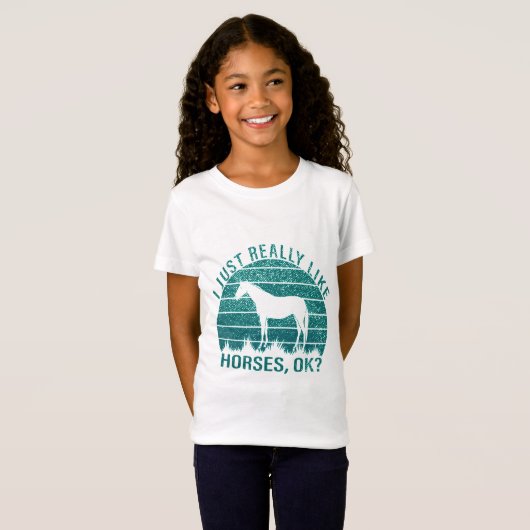 T-Shirt J'aime vraiment les chevaux en vert marin (Devant entier)