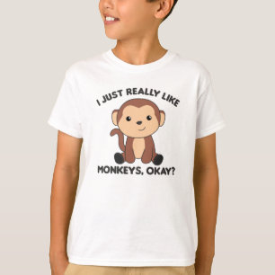 T-shirt J'Aime Vraiment Les Singes, Ok - Singe Doux