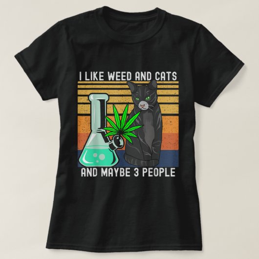 T-shirt J'Aime Weed Mon Chat Et Peut-Être 3 Personnes Rétr (Design devant)