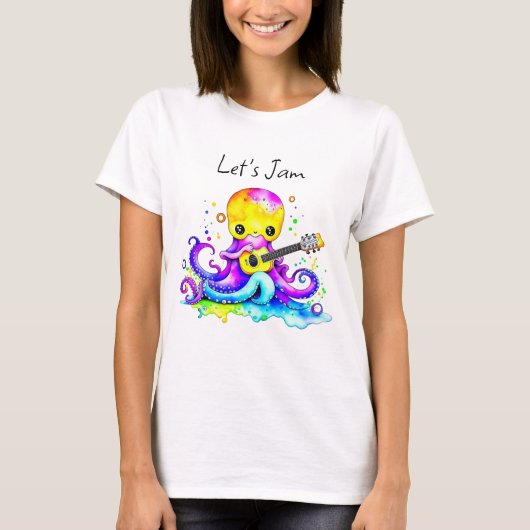 T-shirt Jam | Octopus Jouer Guitare Acoustique (Devant)