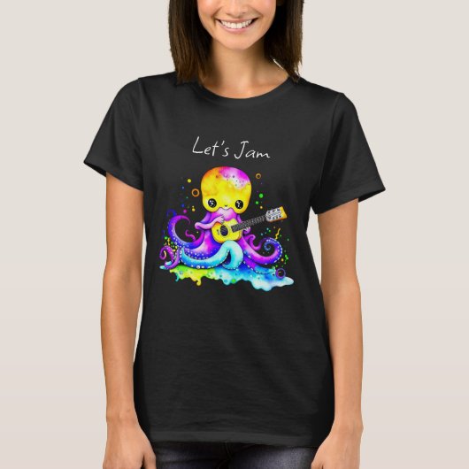 T-shirt Jam | Octopus Jouer Guitare Acoustique (Devant)
