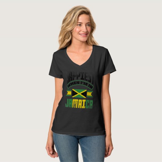 T-shirt Jamaica Jamaican Jamaica Flag Happiest When Im in (Devant entier)