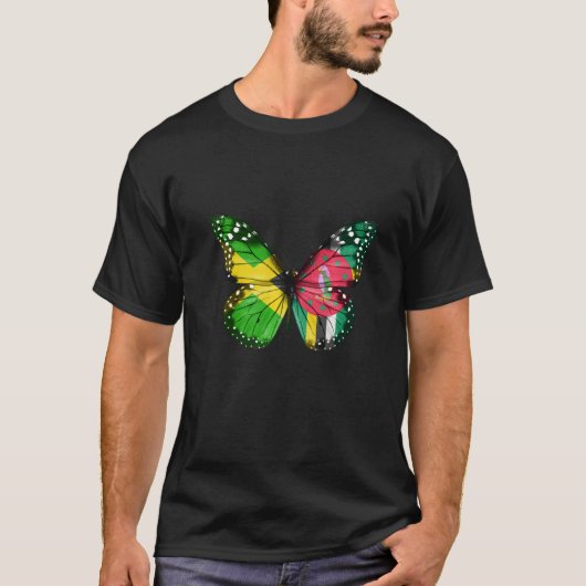 T-shirt Jamaican Dominican Flag Butterfly   (Devant)