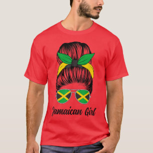 T-shirt Jamaican Girl Messy Bun mignon drapeau jamaïcain P