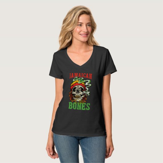 T-shirt Jamaican To The Bones Cool Skull For Man Woman (Devant entier)