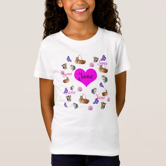 T-Shirt Jane Name With Cats and Butterflies (Devant)