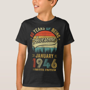 T-shirt Janvier 1946 Vintage Anniversaire 80 ans Hommes Fe