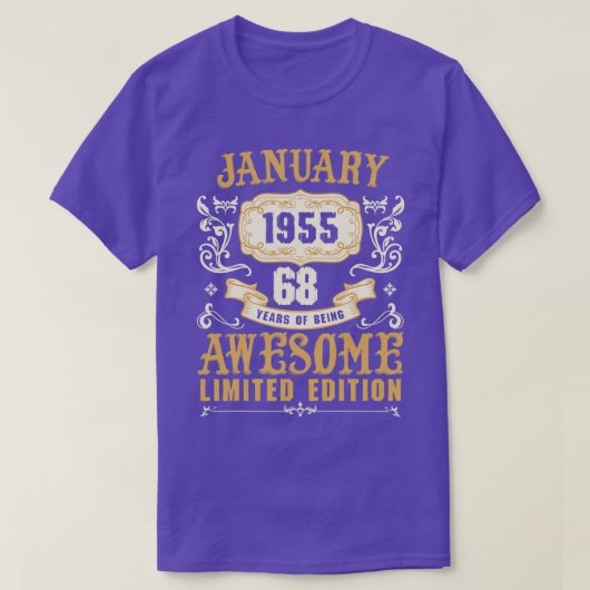 T-shirt Janvier 1955 68 Ans D'Être Awesome Limited Edi (Design devant)