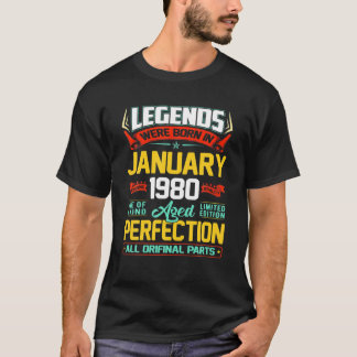 T-shirt Janvier 1980 42E Cadeau Anniversaire 42 Ans Hommes